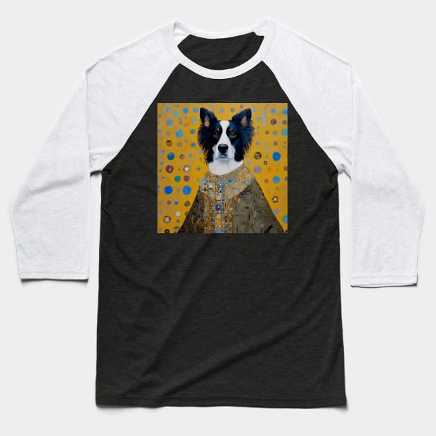 Gustav Klimt Style Black and White Dog in Ceremonial Robe Baseball T-Shirt by bragova
